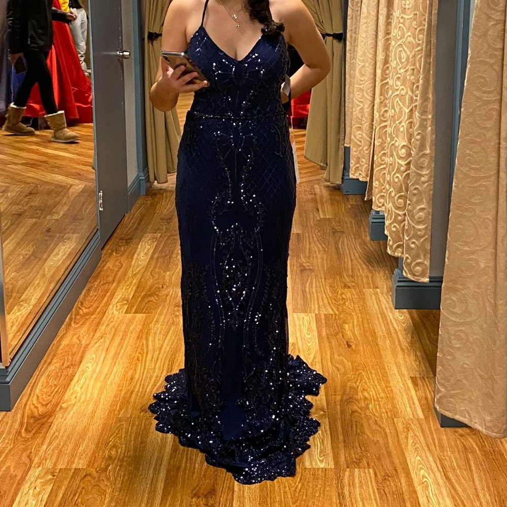 NWT Nina Canacci Prom Dress Navy Blue Size 6-Juniors - Picture 5 of 14